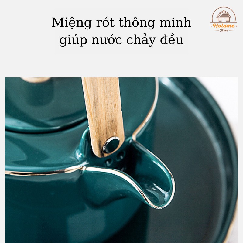 Bộ ấm trà, bộ ấm trà bằng 4 chén kèm khay sứ màu xanh cổ vịt - có hộp đựng đẹp - quà tặng tân gia, cưới hỏi