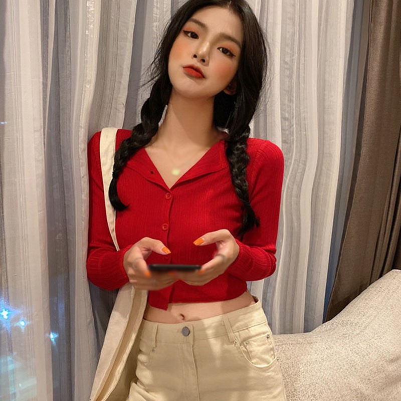 Áo Cardigan Dệt Kim Tay Dài Thiết Kế Màu Trơn Thanh Lịch