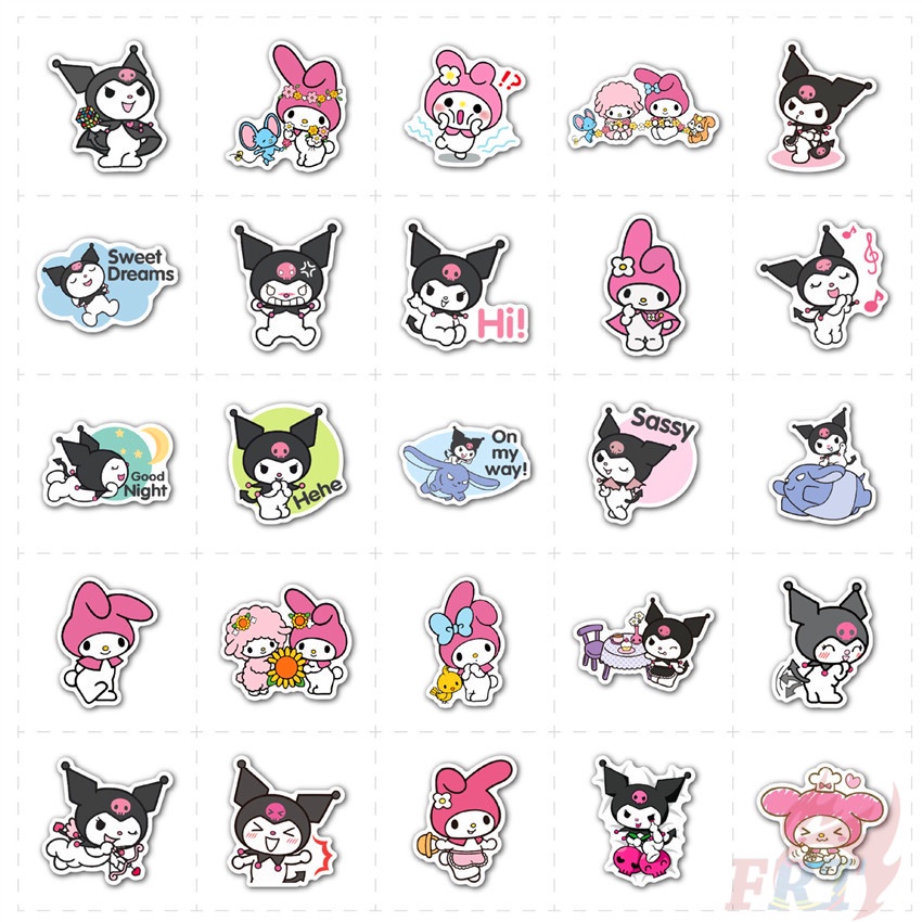 Set 100 nhãn dán hoạt hình Melody &amp; Kuromi Series 02 - Sanrio DIY độc đáo chống thấm nước