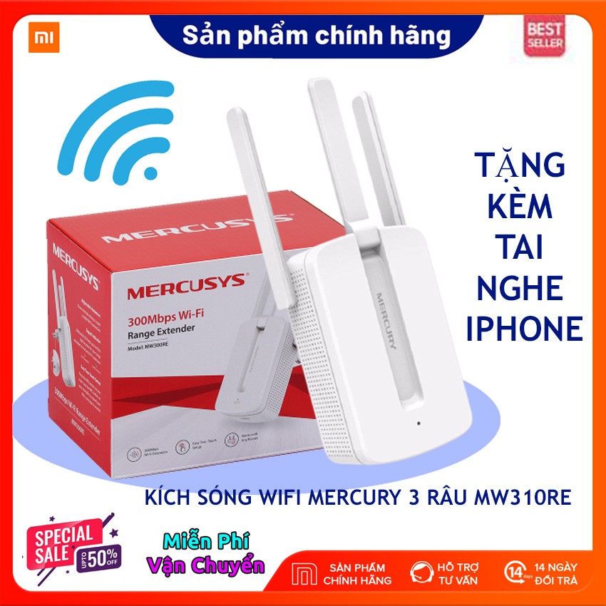 Kích Sóng Wifi 3 Râu Mercury MW310RE Tăng Sóng Nối Tiếp Sóng Wifi Cực Mạnh Tốc Độ 300 Mbps – Chính Hãng