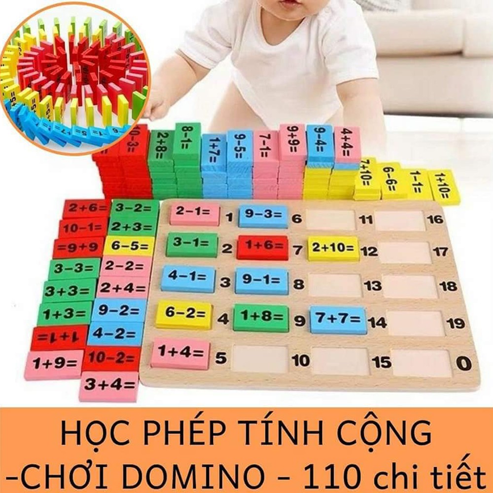 [BÉ HỌC TOÁN] Set 110 mảnh ghép Domino bằng gỗ, học tính toán cho bé từ 3 tuổi trở