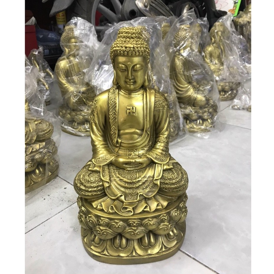 Tượng Phật Tổ A Di Dà áo hoa ngồi Đài Sen Bằng Đồng Vật phẩm Phong Thủy
