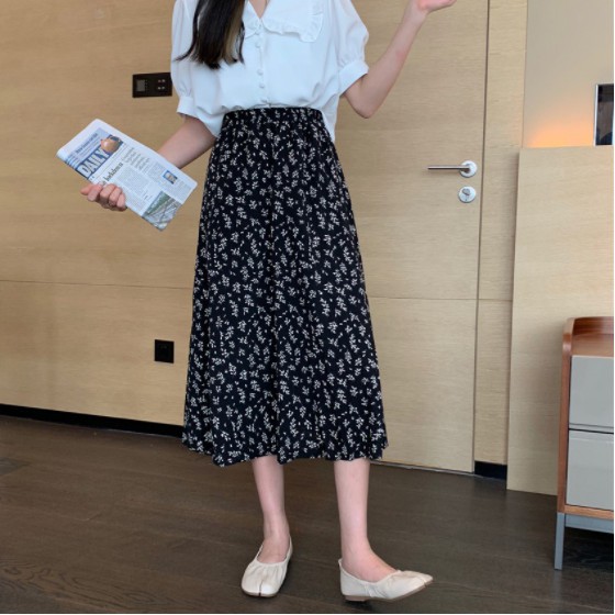 Chân Váy Hoa Nhí Vintage Trắng Đen - Chân Váy Dài Vintage Hoa - Chân Váy Hoa Cạp Chun Siêu Dẽ Thương CV20 | BigBuy360 - bigbuy360.vn