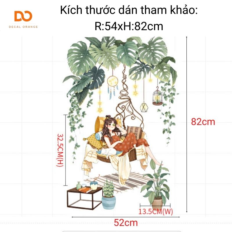 Decal dán tường cô gái ngồi xích đu trang trí phòng ngủ, phòng trọ
