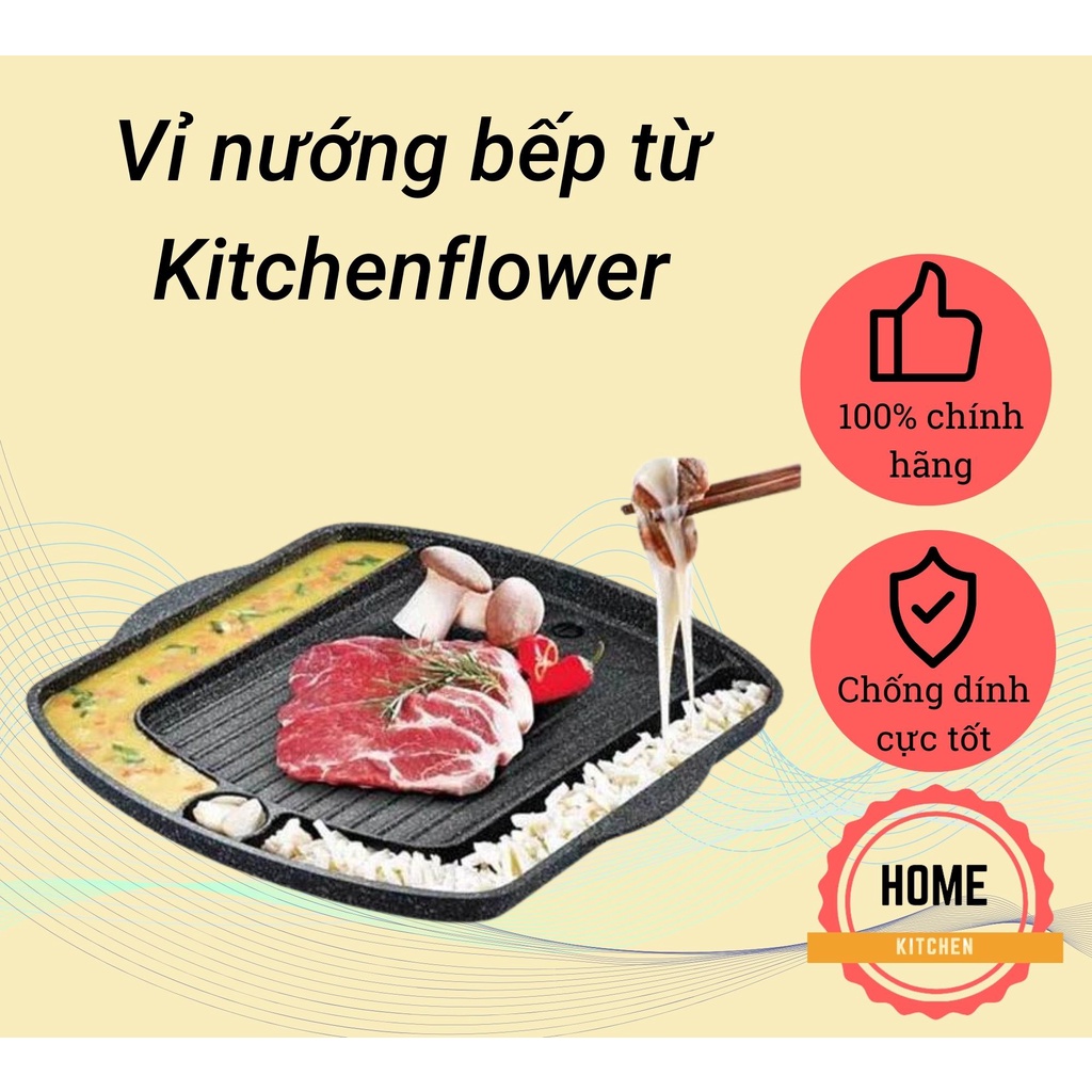 Vỉ nướng chống dính trên bếp từ nhập khẩu Hàn Quốc. Có khay phụ tiện lợi. Vỉ nướng bằng đá hoa cương chống dính cực bền