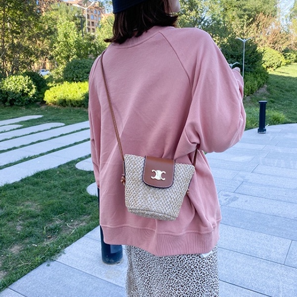 Bán Sỉ Túi cói Vai mini Mùa Hè Mới Arc de Triomphe Bằng Rơm Màu Đỏ Đựng Tai Nghe Cho Nữ