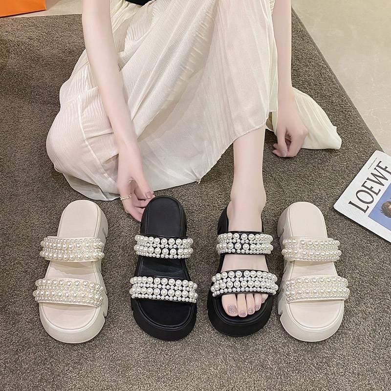 (S165) Dép nữ 2 quai ngọc đế bánh mì 4 phân (Mã 7228)