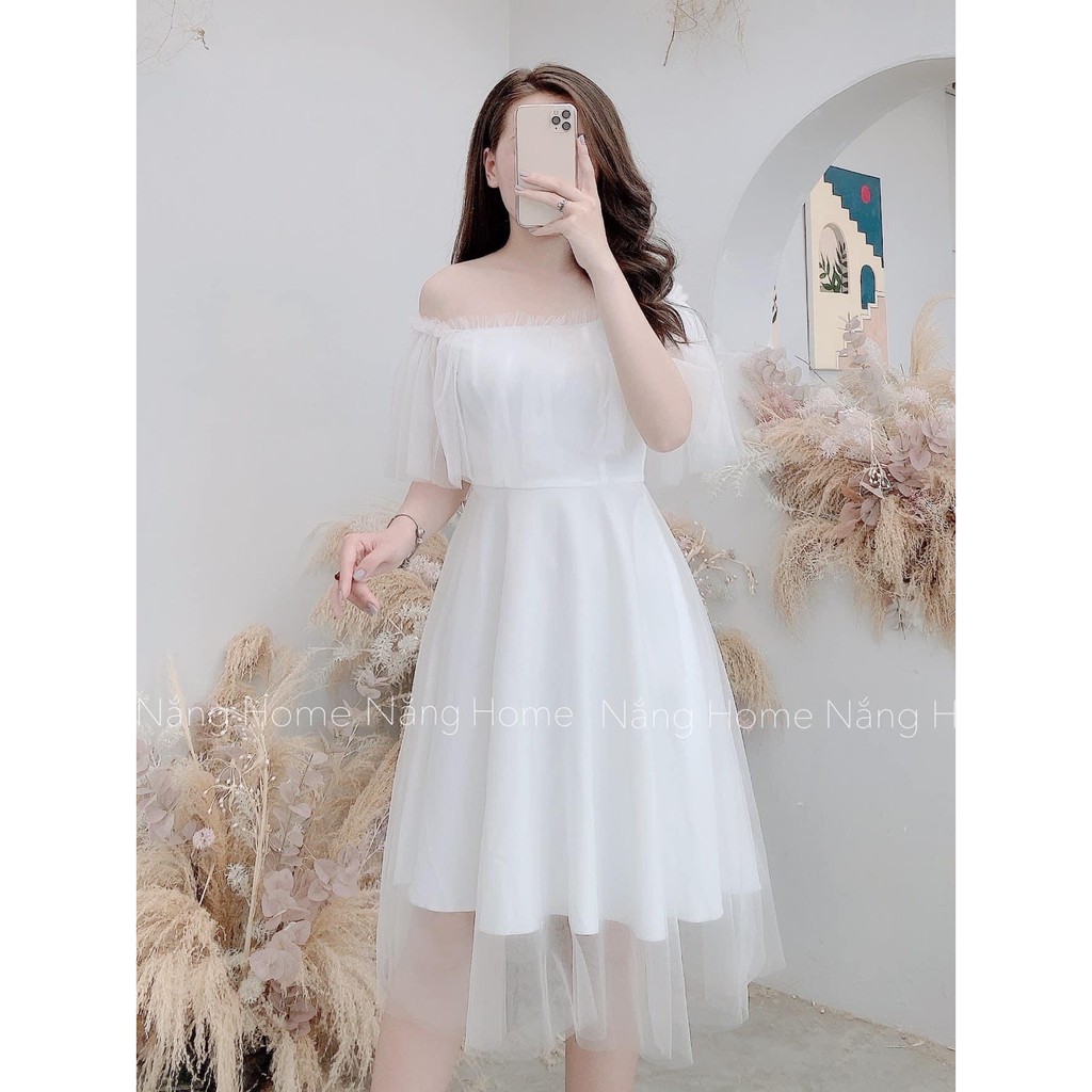 Váy trắng thiết kế Lovely Dress  CHỄ VAI 2020 LA1002