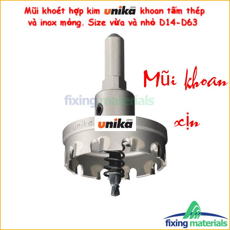 Mũi hợp kim UNIKA khoét lỗ thép tấm và inox mỏng  T.C.T Hole Saw METACORE, Mã MCS (Size nhỏ 14-63mm)