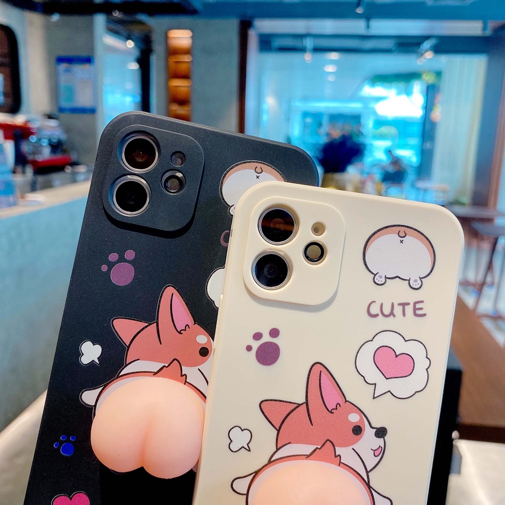 Cute 3D Cartoon Soft Dog Corgi Silicone Butt Phone Case For iPhone 11 12 Pro Max 7 8 Plus SE2020 X XR XS Mini Cover Funda Coque