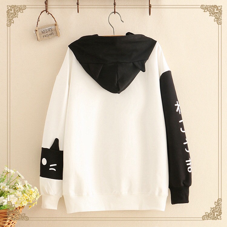 [FREESHIP_50K] Áo hoodie nữ hình mèo đen và trắng dễ thương William - NL168 | BigBuy360 - bigbuy360.vn
