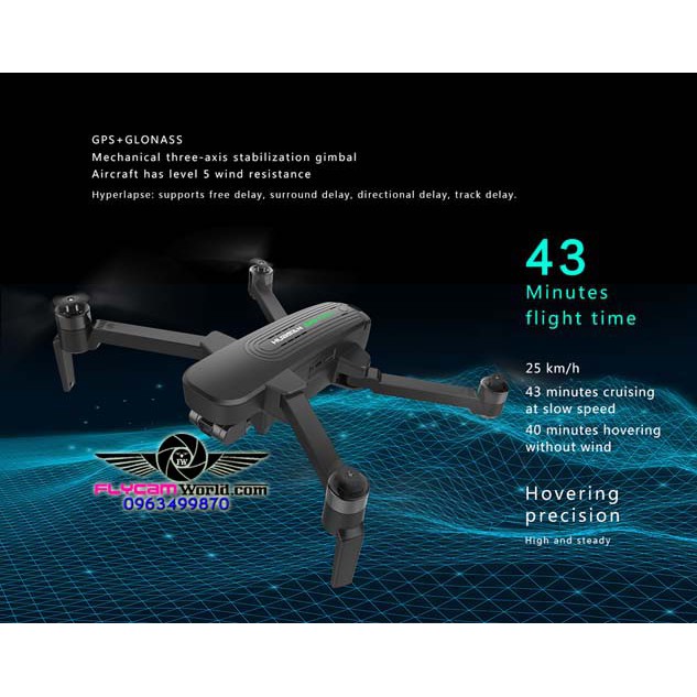 Flycam Hubsan Zino Pro Plus GPS 8km FPV Camera 4K UHD 3 trục Gimbal với 43 phút
