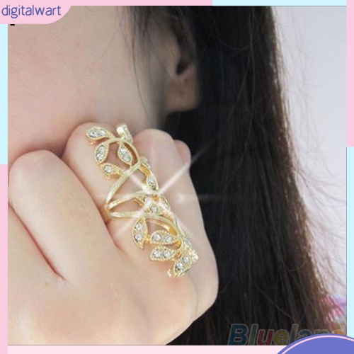 Nhẫn đeo giữa ngón tay hình chiếc lá đính đá sang trọng dành cho nữ