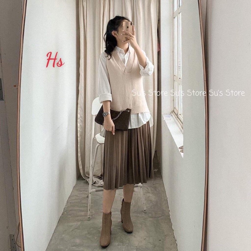 Áo gile len trơn cổ V HSU1