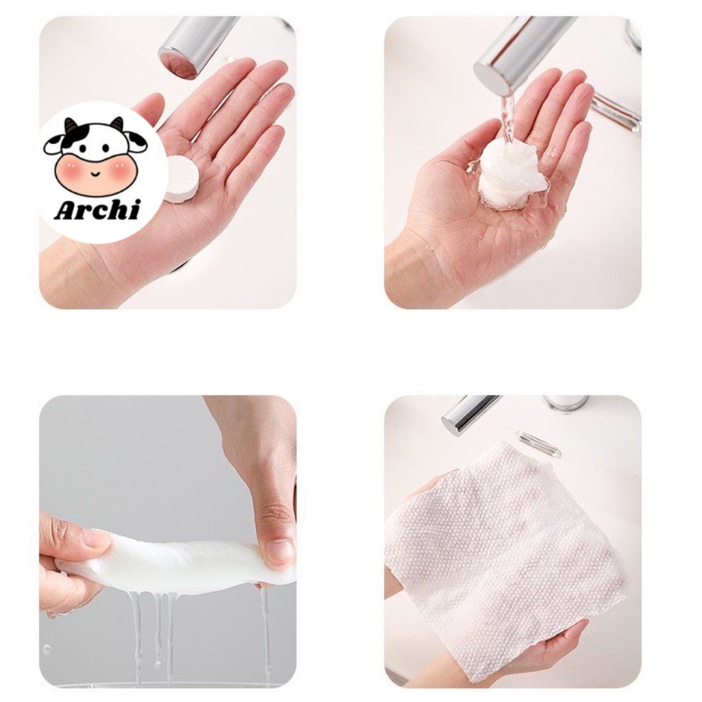 Khăn giấy nén Hàn Quốc thiết kế hình viên kẹo bo tròn đa năng tiện lợi