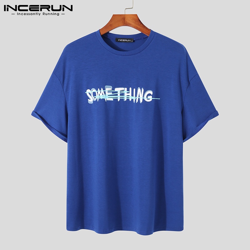 Áo thun INCERUN cổ tròn tay ngắn in họa tiết 3 màu sắc đơn giản cho nam