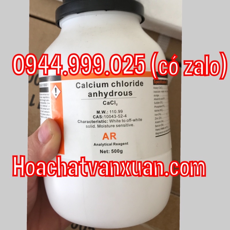 CaCl2 canxi clorua 500g calcium chloride khan tinh khiết CAS 10043-52-4