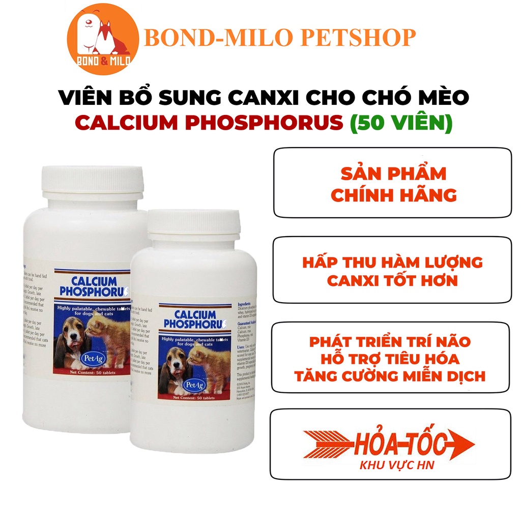 VIÊN BỔ SUNG CANXI CHO CHÓ MÈO CALCIUM PHOSPHORUS HỘP 50 VIÊN - BONDMILO SHOP