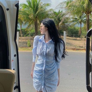 Đầm váy sơ mi kẻ sọc (ảnh video thật)