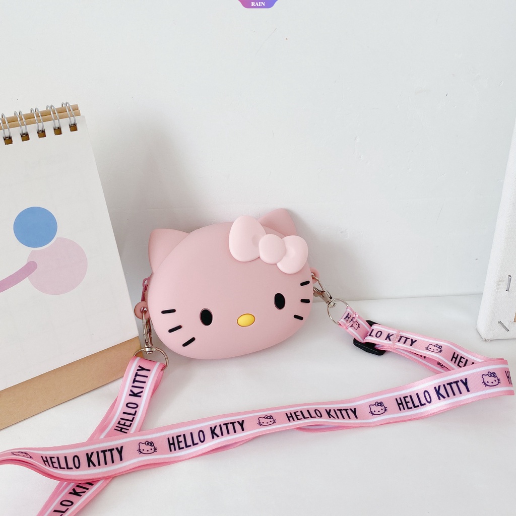 SANRIO Túi Đeo Chéo Vai Bằng Silicon Hình Mèo Hello Kitty Dễ Thương Thời Trang Cho Trẻ Em