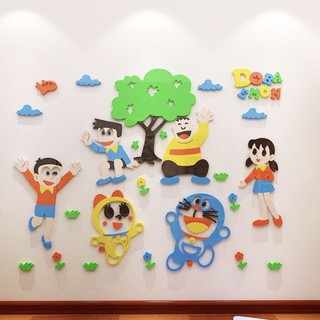 Tranh dán tường mica dán nổi - doreamon nobita xuka trang trí phòng khách, phòng ngủ, phòng học, khu vui chơi