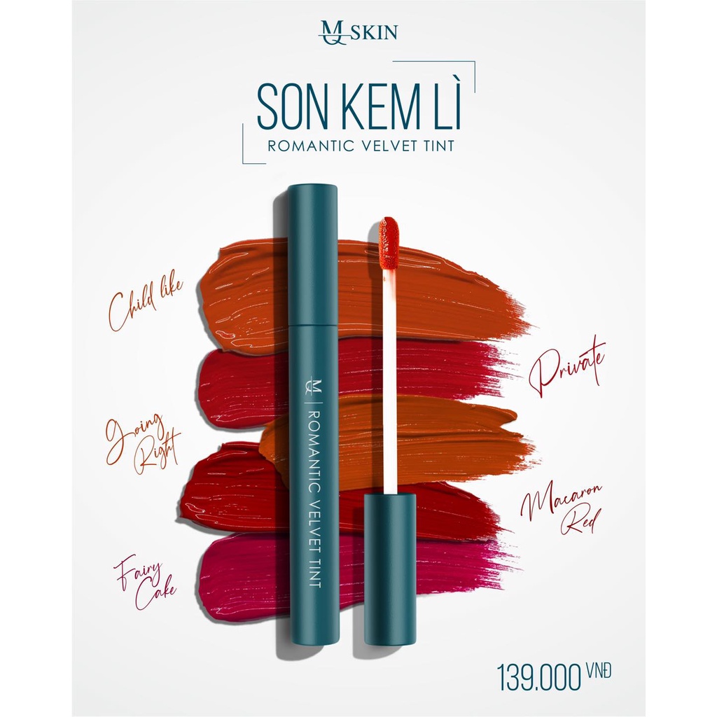 MQ SKIN  Son kem lì tự chọn 5 Màu HOT- MQ SKIN Romantic Velvet Tint