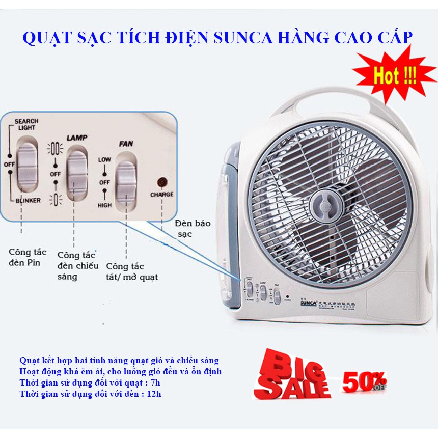 Quạt Tích Điện Đa Năng SUNCA SF-299A299 Cao Cấp, Sản Phẩm Cần Thiết Cho Những Ngày Hè Nóng Bức