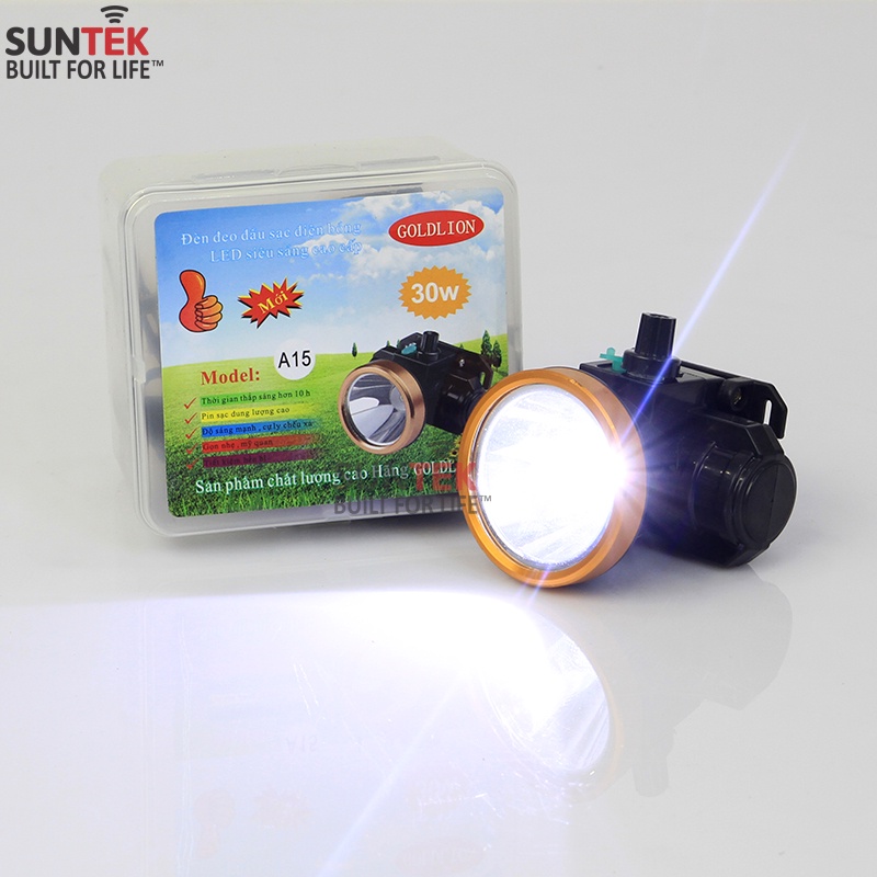 Đèn Pin LED Đội Đầu SUNTEK A15 - Công suất 30W | Ánh sáng Trắng/Vàng - Hàng Chính Hãng - Bảo hành 1 năm