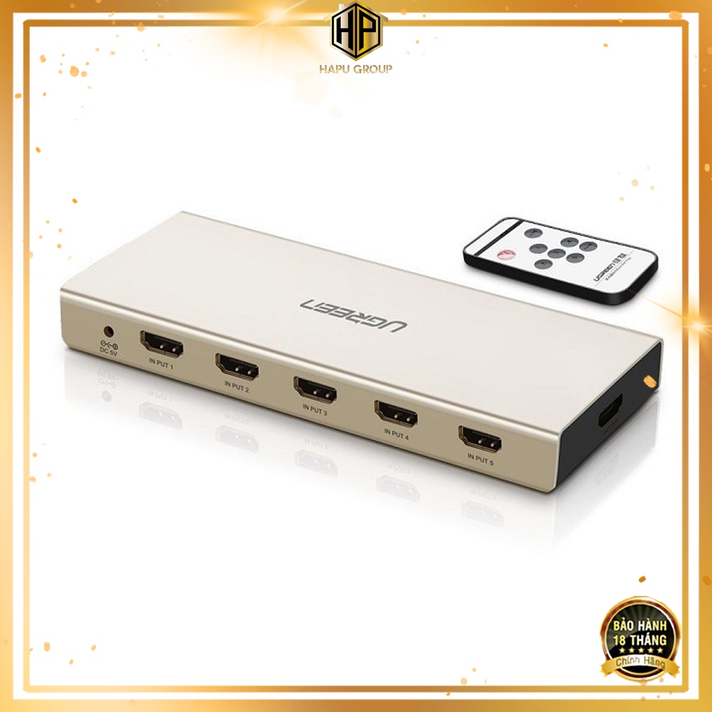 Bộ chuyển mạch HDMI 5 vào 1 ra Ugreen 40370 chuẩn Optical + Audio 3.5mm hỗ trợ 4K 3D cao cấp - Hapugroup