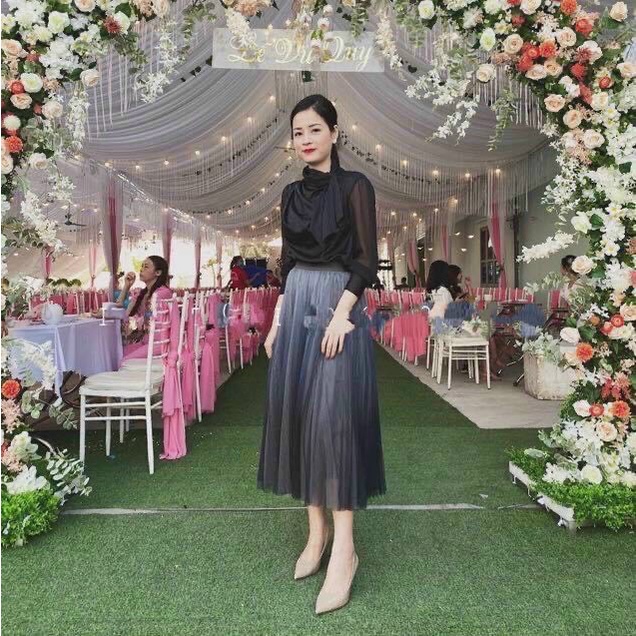 Chân váy xếp ly dài, chân váy lưới loang màu sang xịn lên dáng cực đẹp luôn đúng chất tiểu thư hàng quảng châu cao cấp | BigBuy360 - bigbuy360.vn