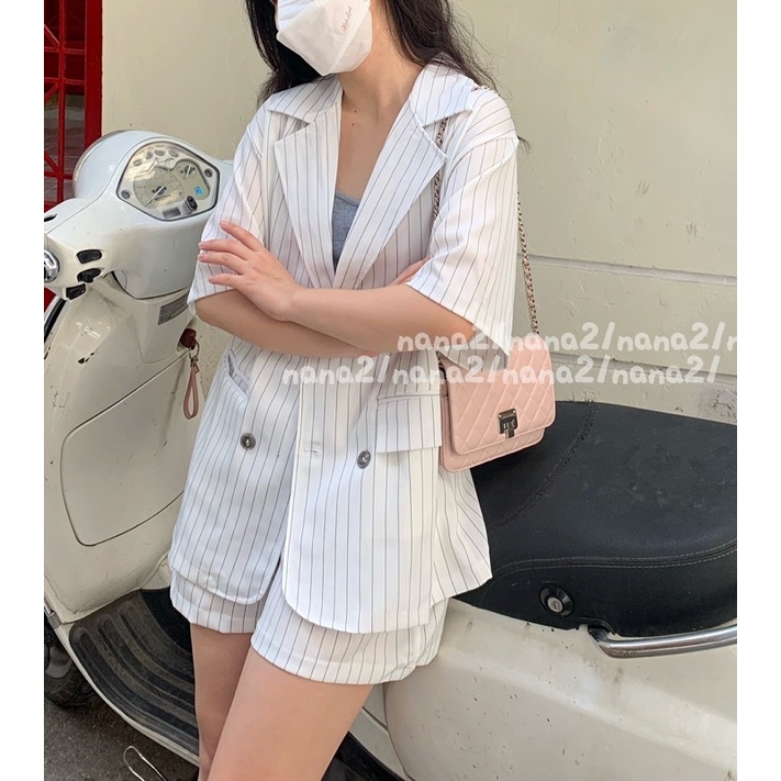 Set vest kẻ 2 món