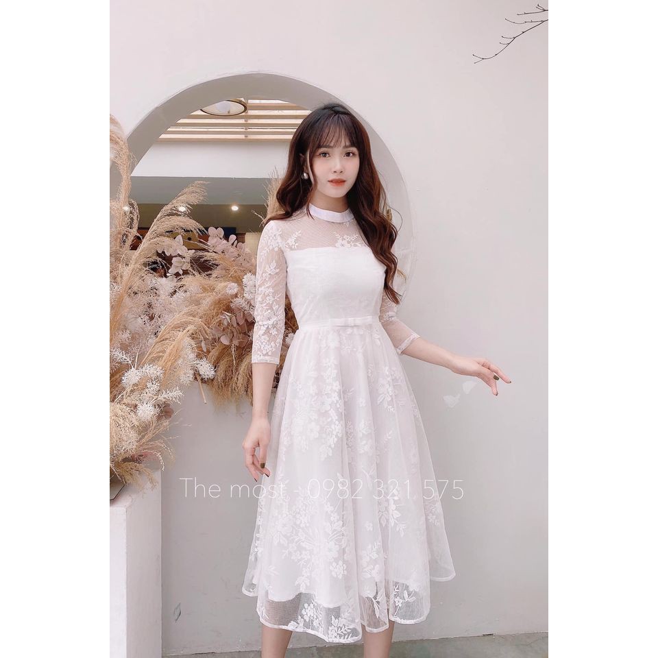  [THE MOST] Váy Lilla Ren trắng sang trọng cho nàng diện tiệc cưới xinh xắn