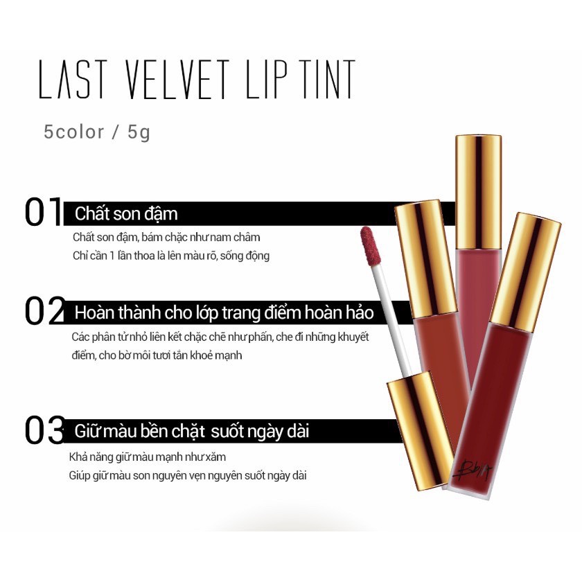 Full set 5 màu son kem lì BBia Last Velvet Lip Tint version 3 5g/thỏi TẶNG 1 túi trang điểm 28g - BBia Official Store | BigBuy360 - bigbuy360.vn