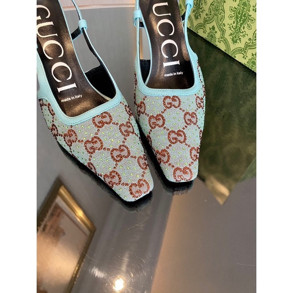 Giày cao gót mũi vuông dài quai hậu thương hiệu Gucci GC cao cấp mẫu 2022