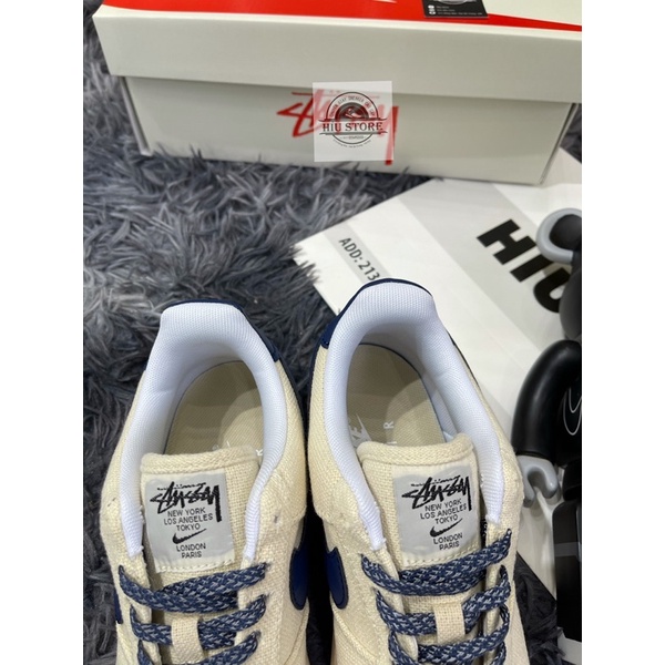 (Híu)Giầy Thể Thao Air Force 1 07 Beige Deep Blue 2021|Vải Gai Cavas|Phiên Bản Best Đế Khâu Lót Bông