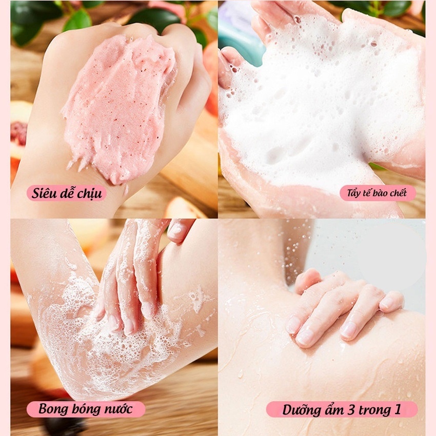Tẩy tế bào chết da chết trái cây 4 mùi Body PEACH đào cải thiện da viêm lông, sáng da Tẩy da chết đào SIGO