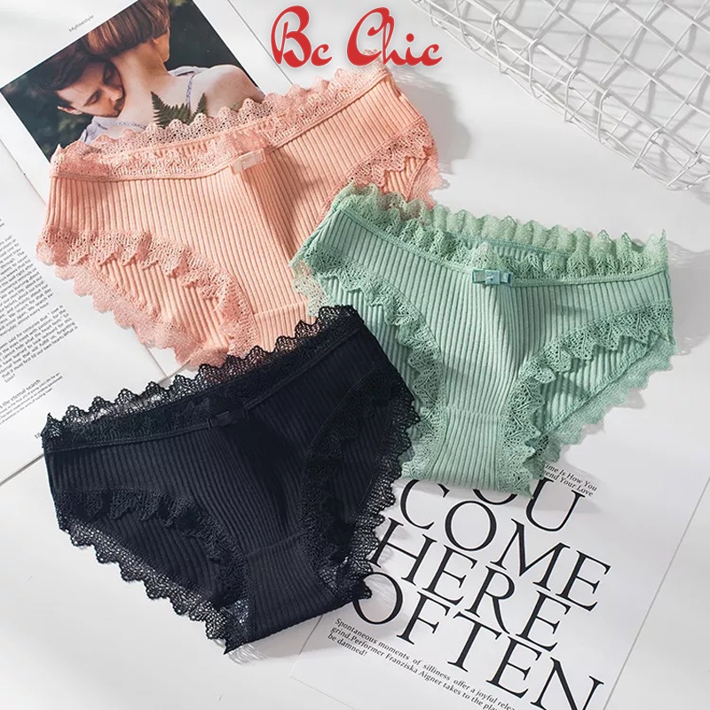 Quần Lót Nữ , Quần Lót Nữ cotton gân tăm viền ren siêu mềm mịn thoáng mát mã Q115 BC_CHIC LINGERIE