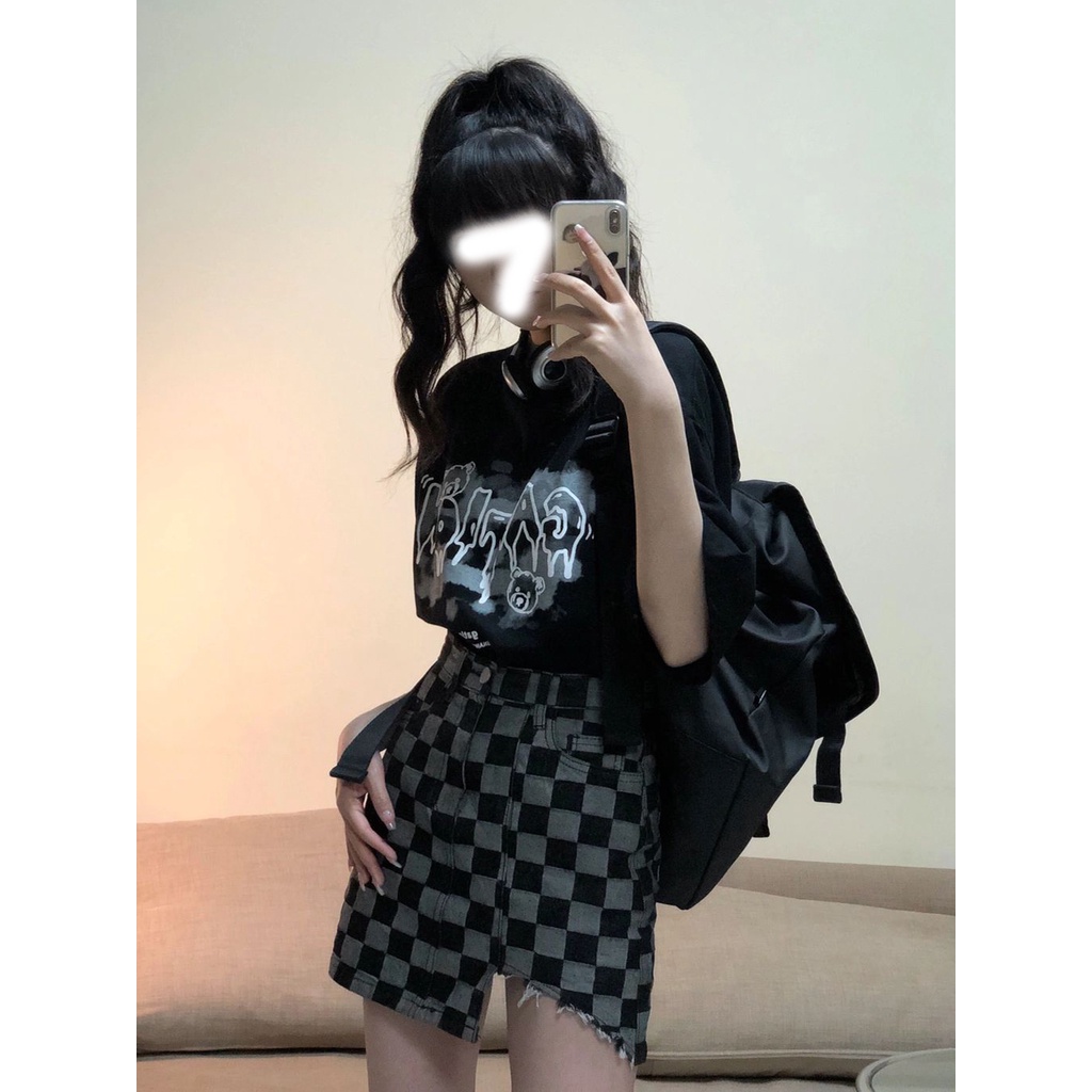 Chân váy jean XIAOZHAINV dáng chữ A lưng cao thời trang Hàn Quốc