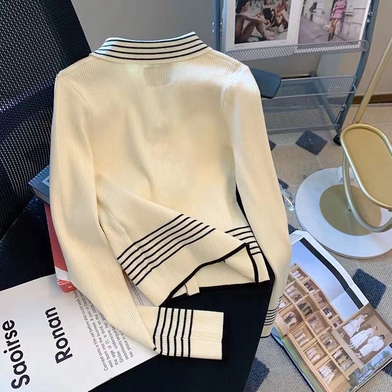 Áo cardigan Dệt Kim Cổ polo Dáng Ôm Họa Tiết Kẻ Sọc Thời Trang Mùa Thu Hàng Mới Dành Cho Bạn Nữ