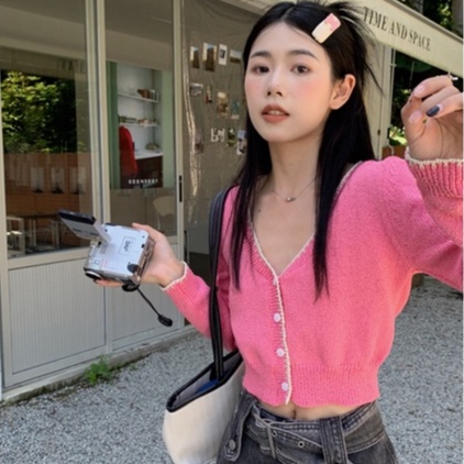 Áo cardigan ZHELIHANGFEI dệt kim tay dài cổ chữ V phong cách thời trang cho nữ