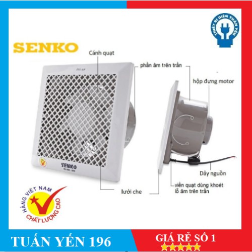 Quạt hút thông gió 1 chiều âm trần cao cấp Senko Hàng Chính Hãng - HT150