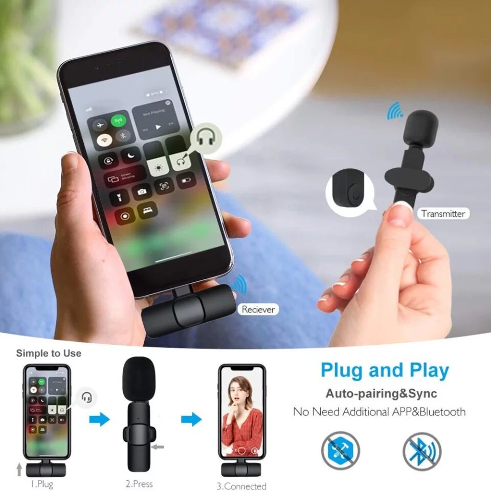 Micro cài áo không dây cho cho điện thoại mic thu âm của Streamer, Youtuber, Tiktoker, Thầy Cô dạy online...