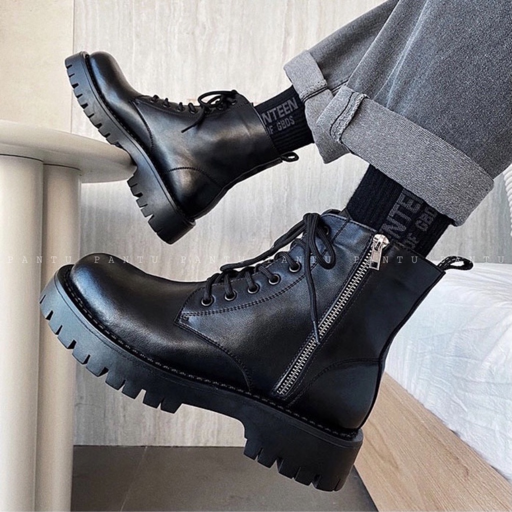 Giày Bốt Da Bò(Trắng,Đen) Có Khóa Kéo Dành Cho Nam Và Nữ - PANTU UNISEX
