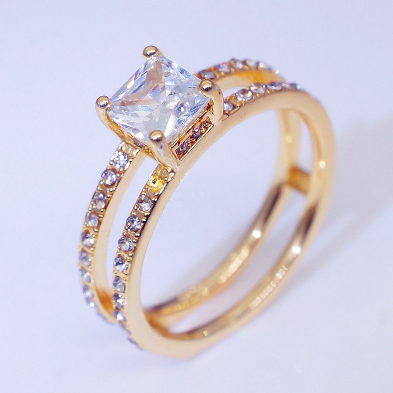 Double decker Crown Rings Diamond Princess Amethyst Anillos De Bague Etoile Rings