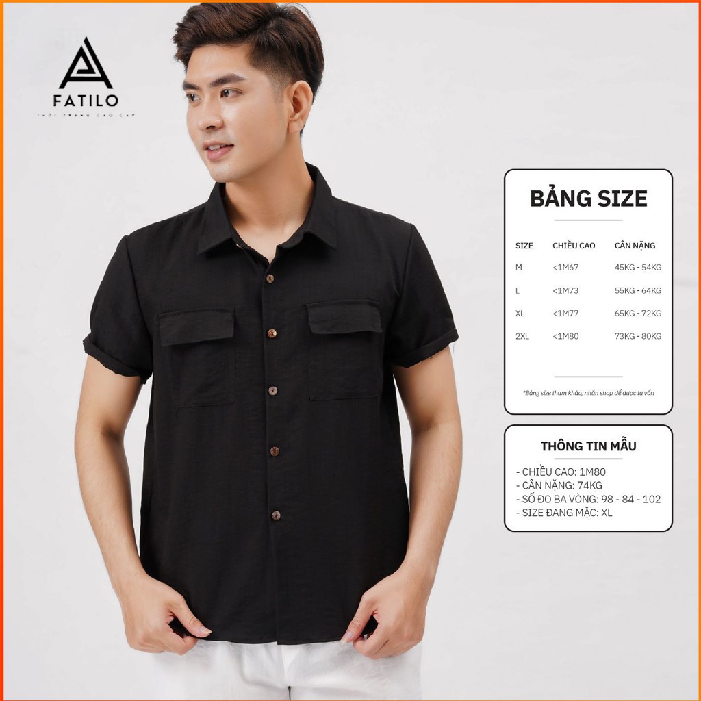 Áo Đũi Nam Cổ Bẻ Sơ Mi Đũi Áo Ngắn Tay Nam có cổ túi hộp FATILO AD18 | BigBuy360 - bigbuy360.vn