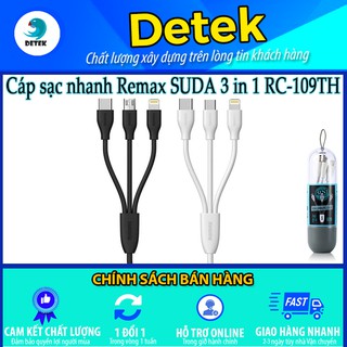 📲 cáp sạc nhanh remax suda 3 in 1 rc-109th cổng microusb, lightning, type c