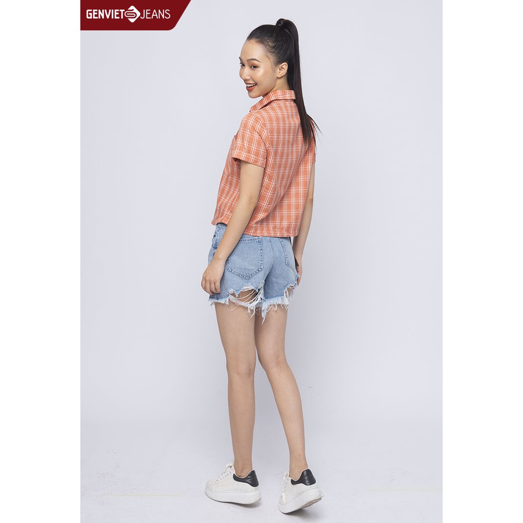 XQ428J1251 - Quần Short GENVIET Jeans Nữ Rách Tua