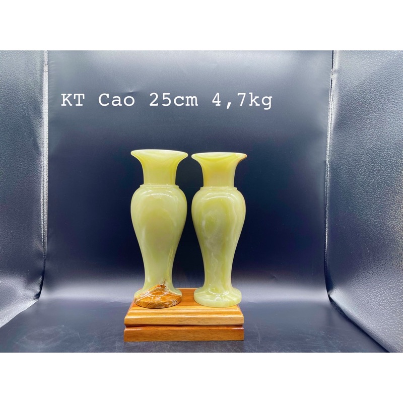 Cặp Lục Bình Đá Ngọc Xanh Pakistan &amp; Đá Ngọc Hoàng Long Phong Thuỷ