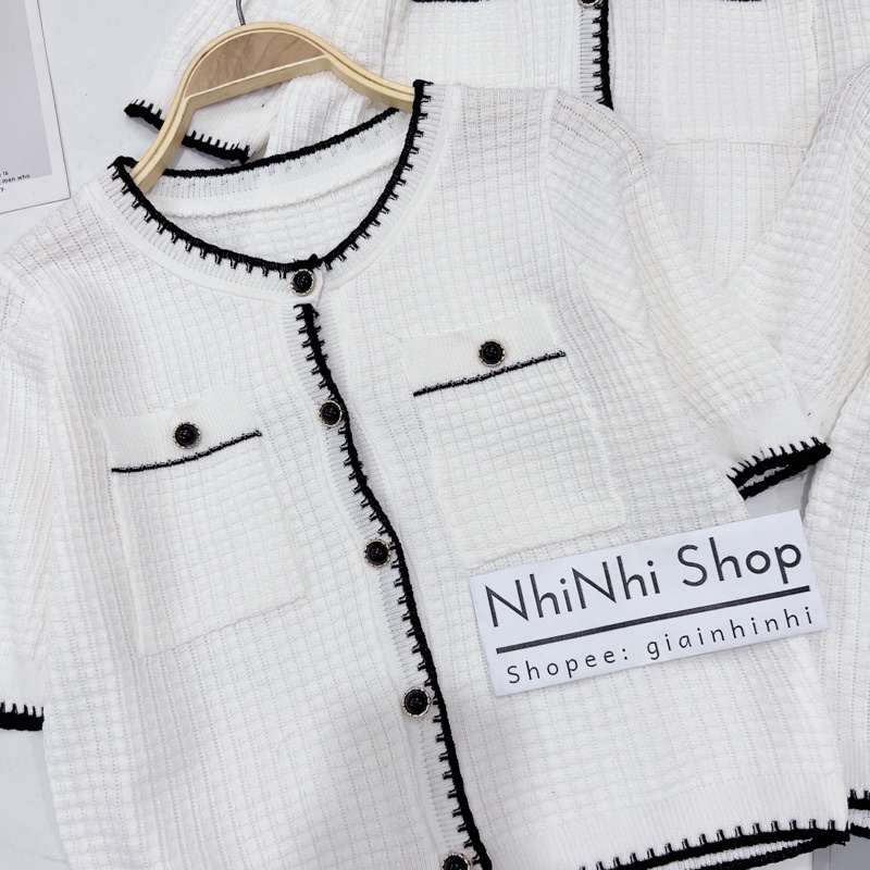 Áo len trắng viền đen siêu đẹp, Áo kiểu ngắn tay cổ tròn AL7801 - NhiNhi Shop