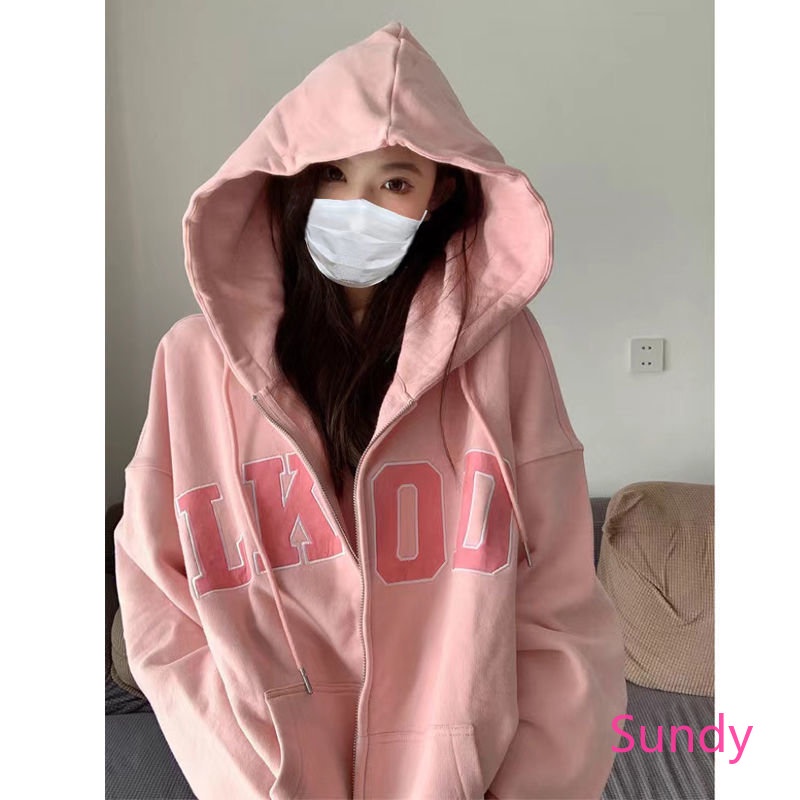 Áo Hoodie Tay Dài Dáng Rộng In Chữ Plus Size Phong Cách Hip Hop Hàn Quốc Thời Trang Xuân Thu Dành Cho Bạn Gái